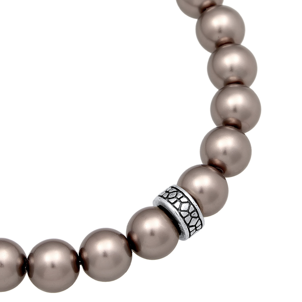 KUZZOI KUZZOI Bracelet Hommes perles de verre gris perles élégantes en argent sterling 9 Bracelet