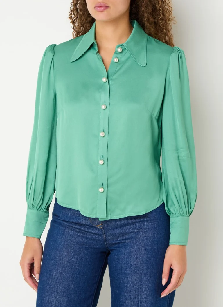 LKBennett Sonya satin blouse with puff sleeves
