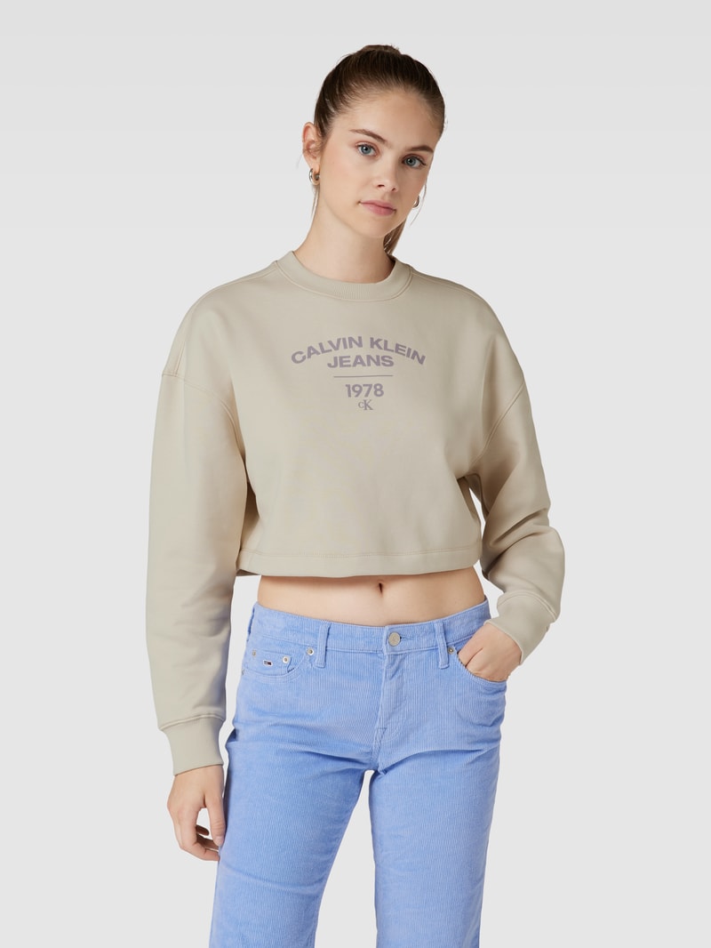 Sweatshirt mit Label-Print Modell 'VARSITY' in beige