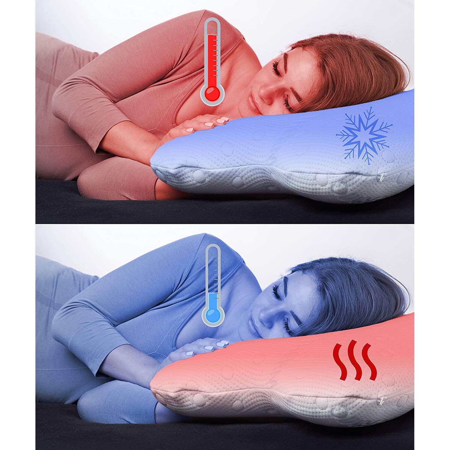 Third of Life Seitenschläferkissen NuMOON Thermic QuickDry, Kopfkissen aus Visco Schaum mit Bambus-Aktivkohle und schnell-trocknenden Bezug, Kissen mit Schulterbogen, 40x56