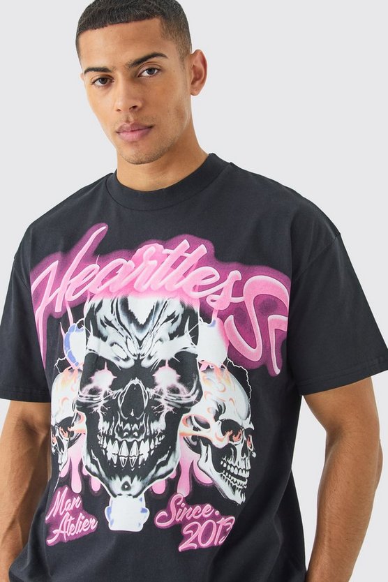 Oversize T-Shirt mit Totenkopf Heartless Print