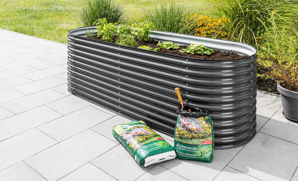 Powertec Garden Stahl Oval Hochbeet XXL - Anthrazit