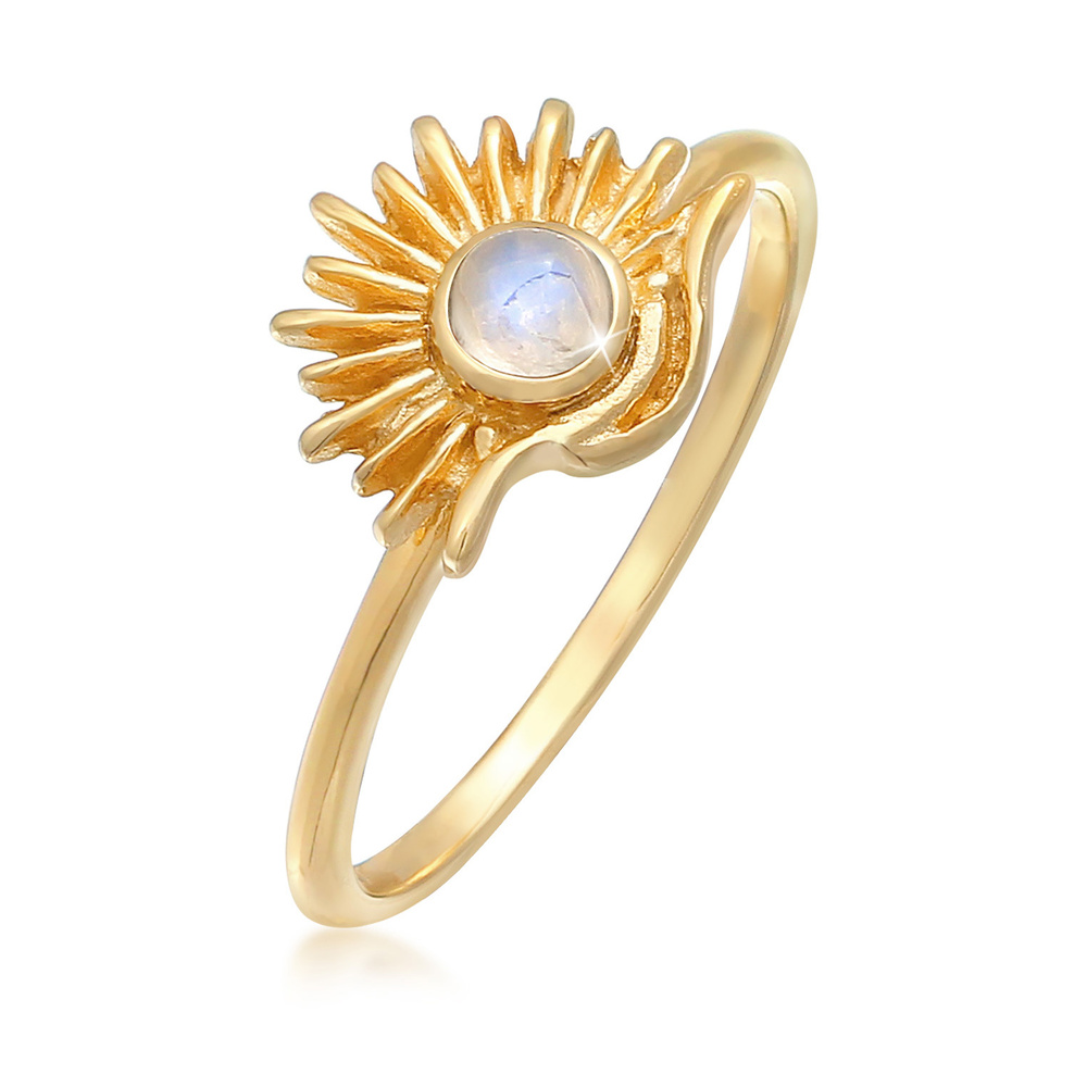 Elli Elli Bague Blogueur Femme Sun Boho Look Trend avec pierre de lune en argent sterl Bague
