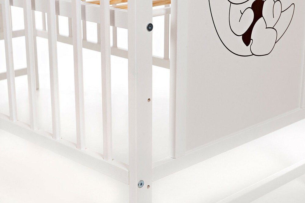 Babyhafen Babybett Babybett Teddy weiß 60 × 120 cm mit Matratze Kinderbett Gitterbett