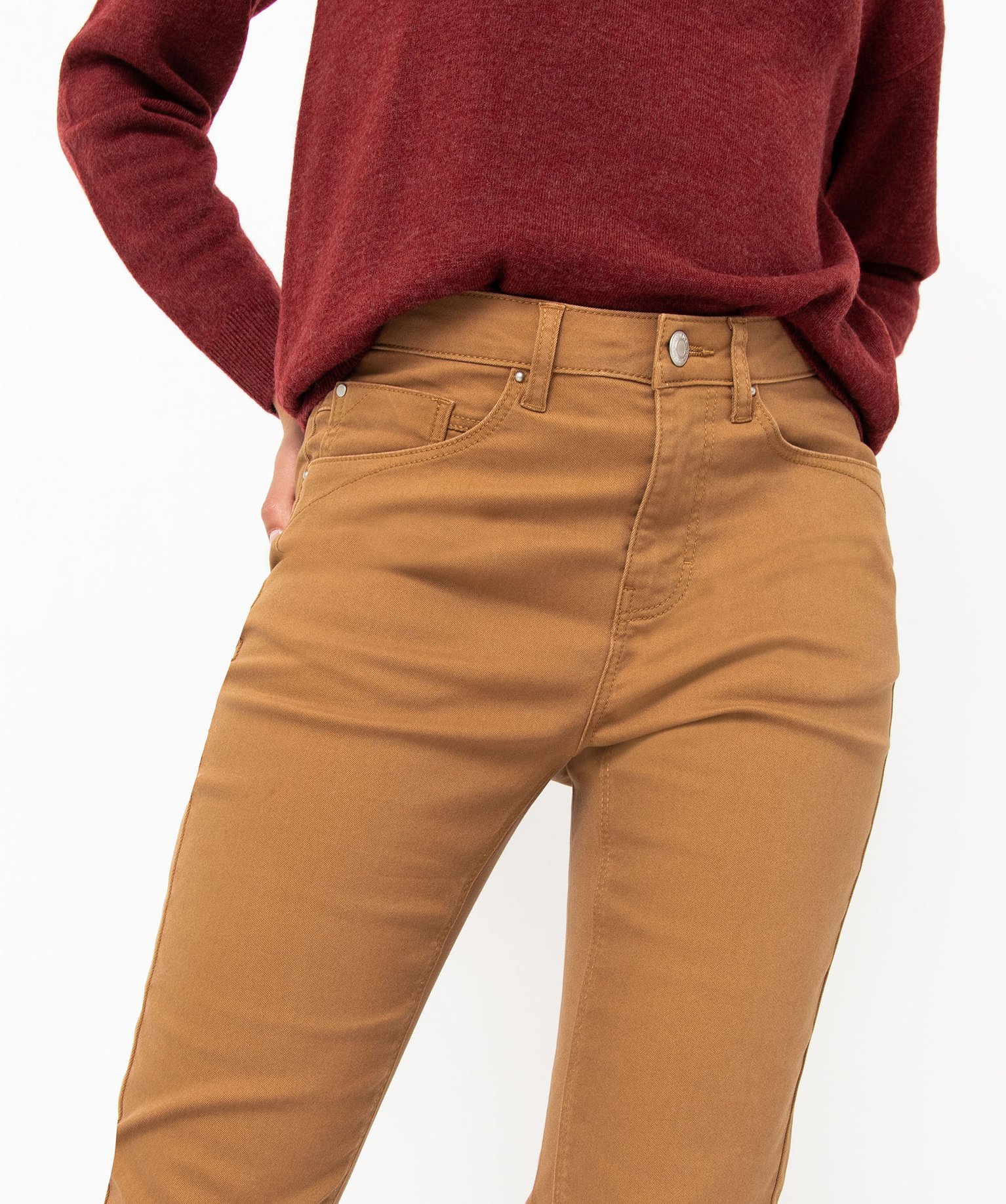 Pantalon femme coupe Regular taille normale camel | GEMO
