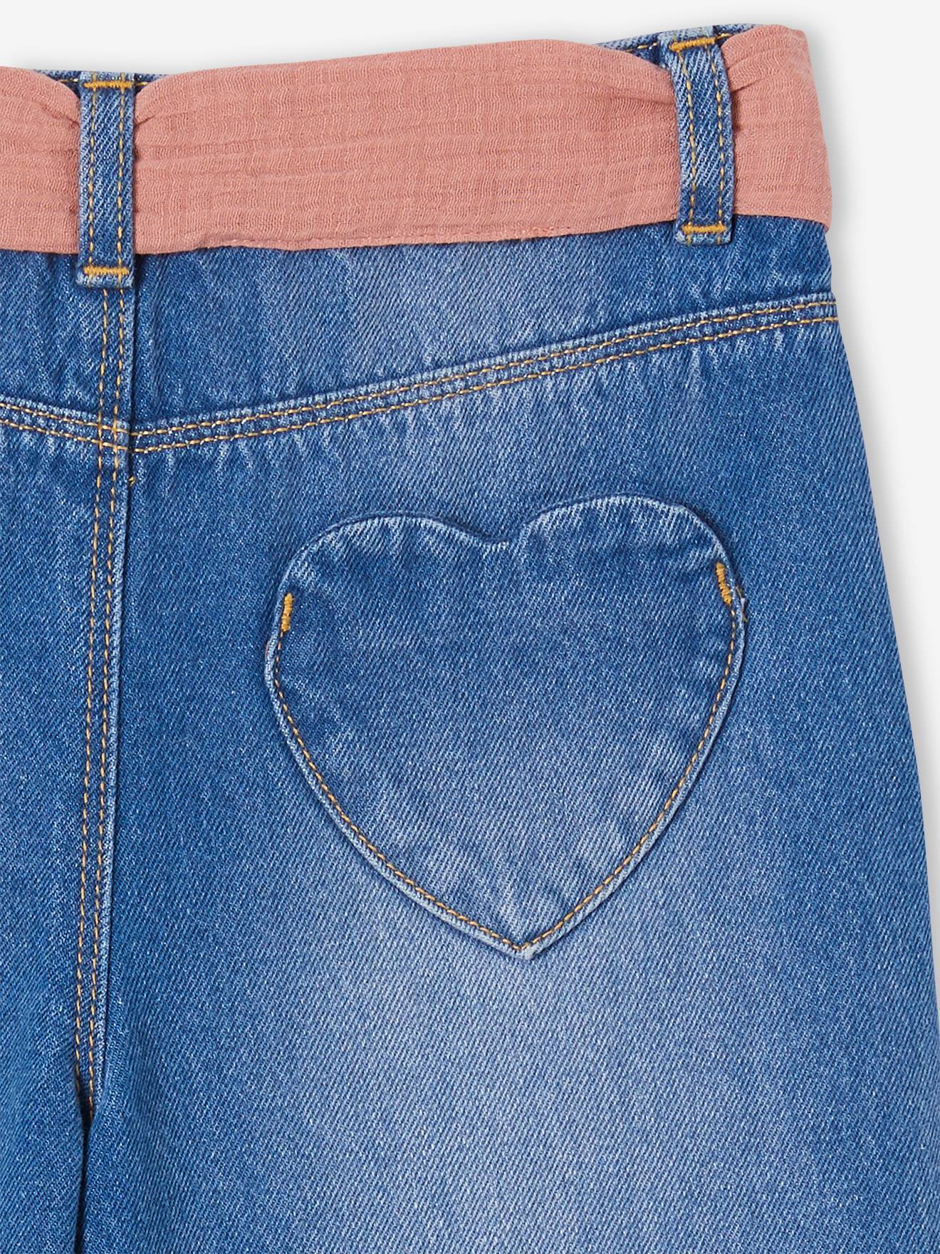 Jean large et sa ceinture en gaze de coton fille longueur chevilles double stone