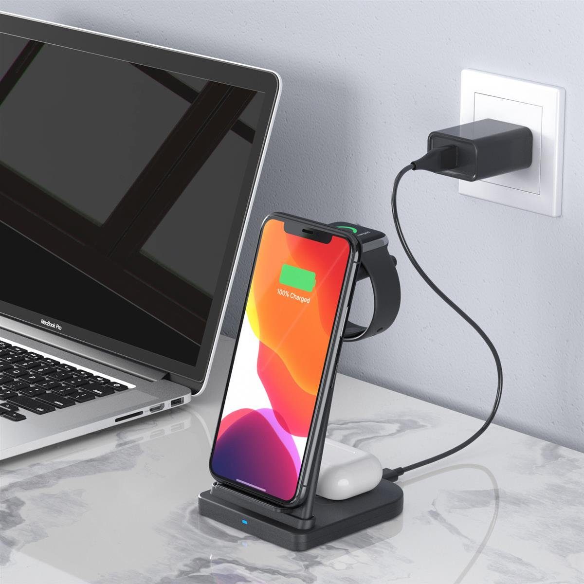 Wisam Smartphone-Dockingstation Wisam® 3 in 1 Multifunktion 15W QI Ladestation für Airpods Pro Apple, Steckverbindung