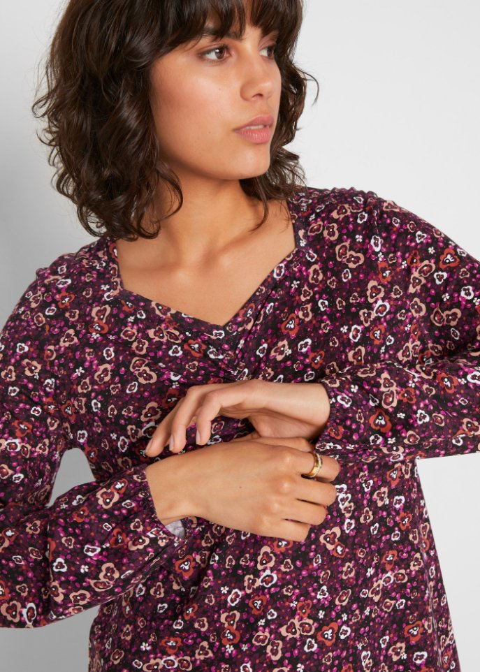 Shirt-Tunika mit Unterbrust-Teilungsnaht und Raffung vorne