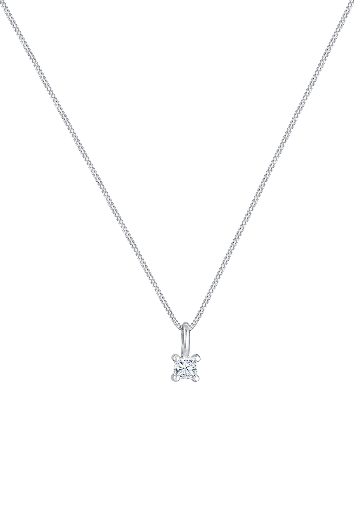 Elli DIAMONDS Damski elegancki wisiorek typu solitaire w kształcie czworokąta z diamentem (0,1 ct.) w srebrze próby 925