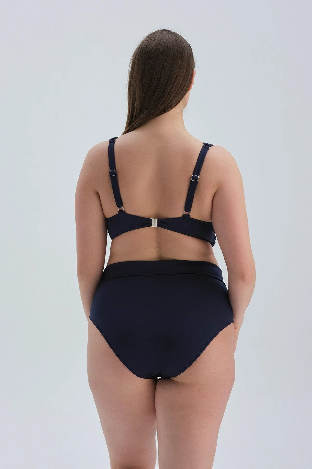 Dagi  Marineblaue Hose mit hoher Taille und Falten