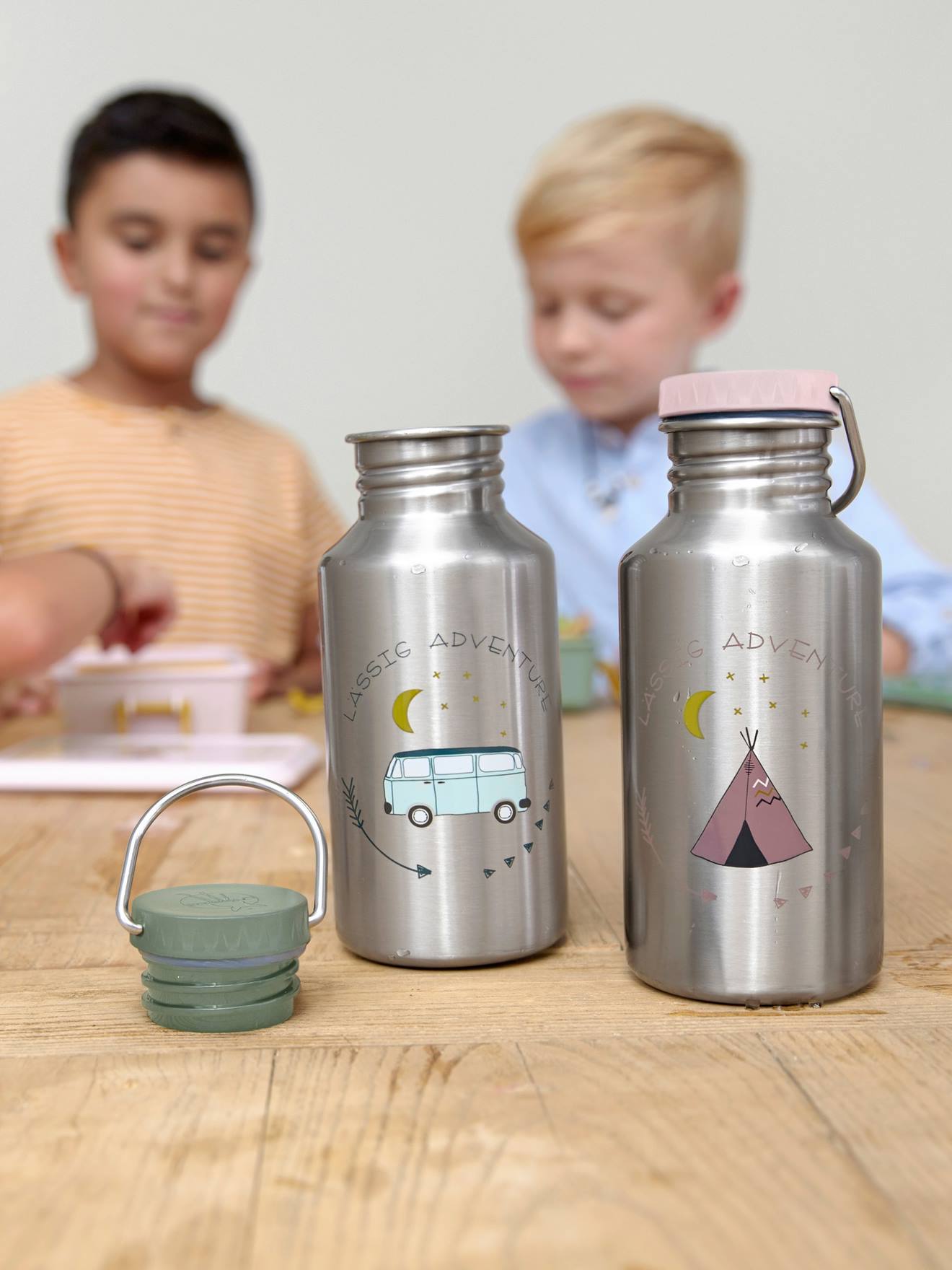 Lässig Kinder Edelstahl-Trinkflasche ADVENTURE/YUMMY LÄSSIG - grau/rosa