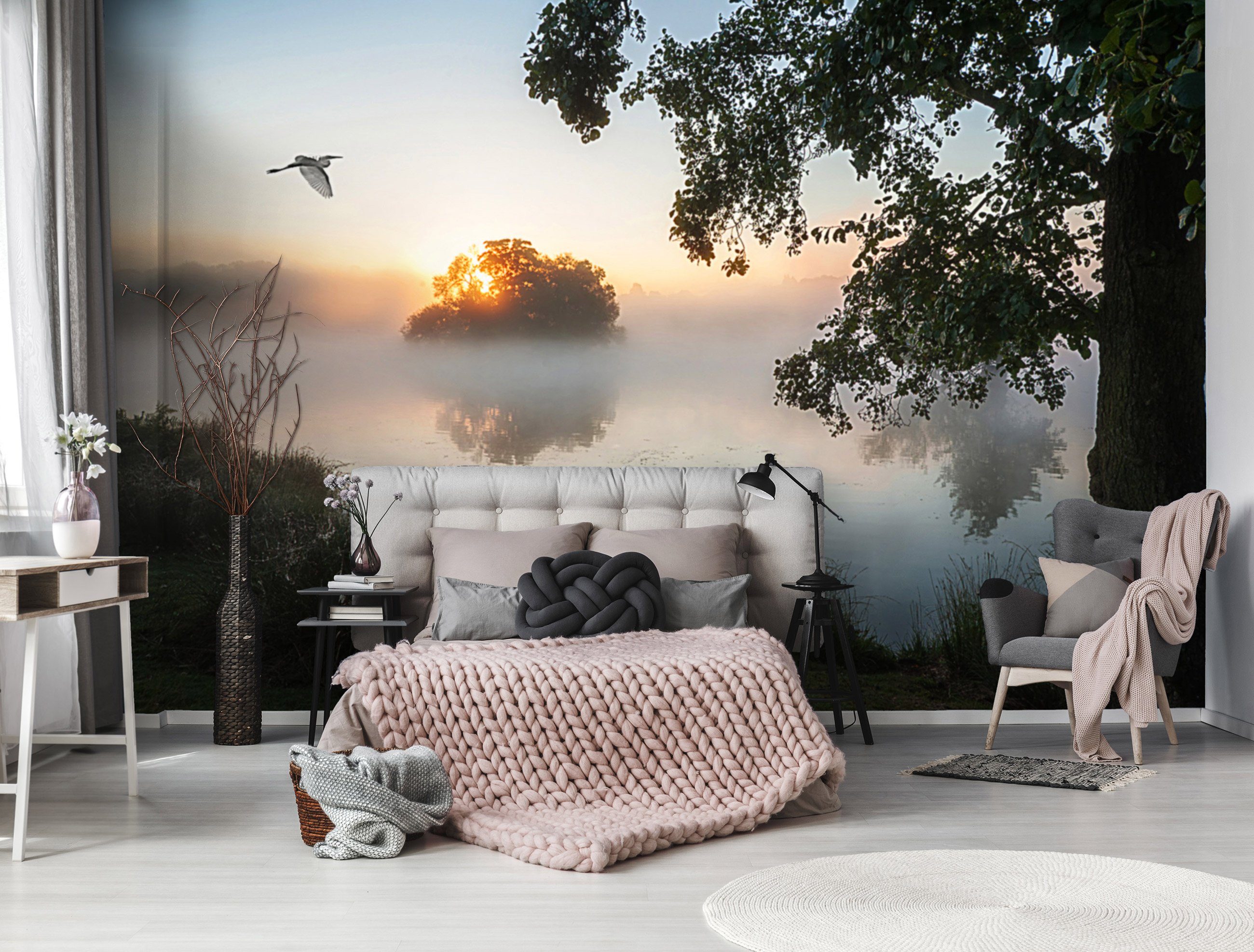 Wallarena Fototapete See Nebel Landschaft Vlies Tapete Wohnzimmer Schlafzimmer Wandtapete, Glatt, Natur, Vliestapete inklusive Kleister