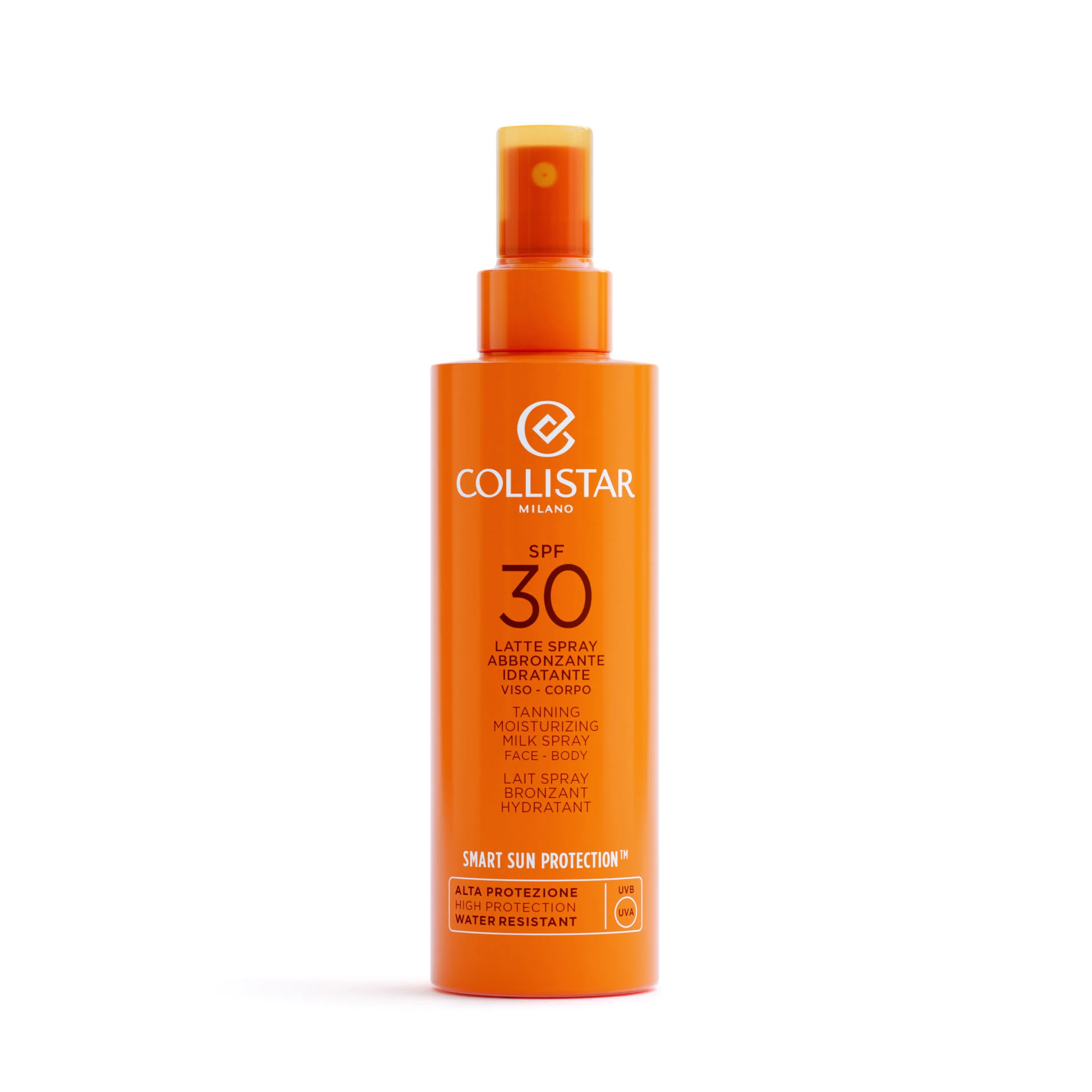 Fuktighetsgivende spraymelk SPF30 - Solmelk for kroppen med høy beskyttelse, solmelk for ansiktet med høy beskyttelse.