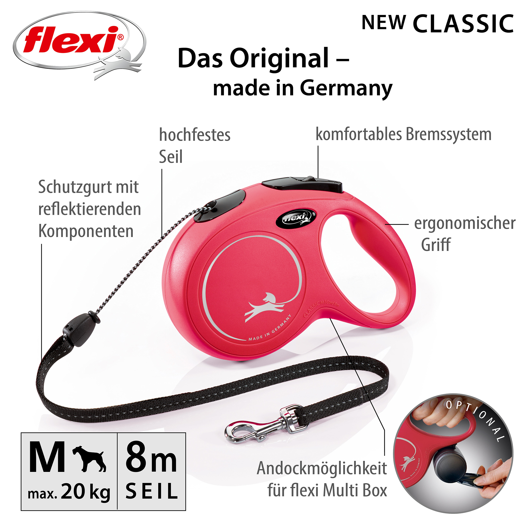 Flexi Hundeleinen Flexi New Classic Seil rot M, 8 m, 20 kg