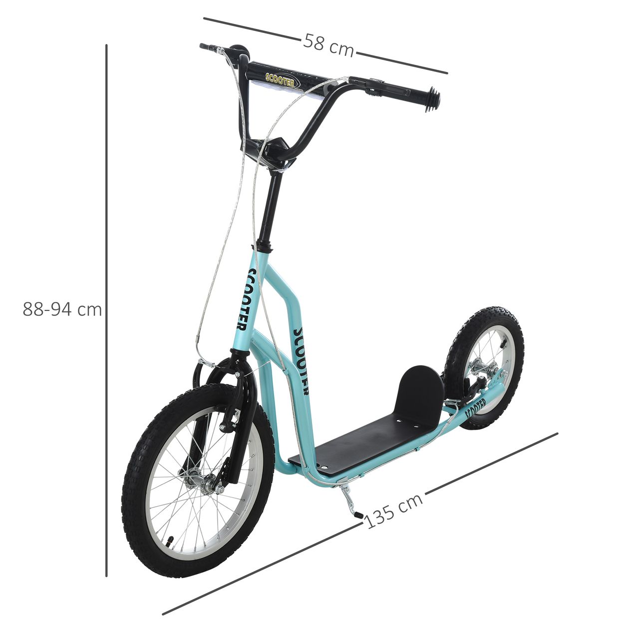 HOMCOM Kinderroller Scooter Tretroller Cityroller Kinder Roller Kickboard mit Luftreifen16/12 Zoll Blau 135 x 58 x 88-94 cm