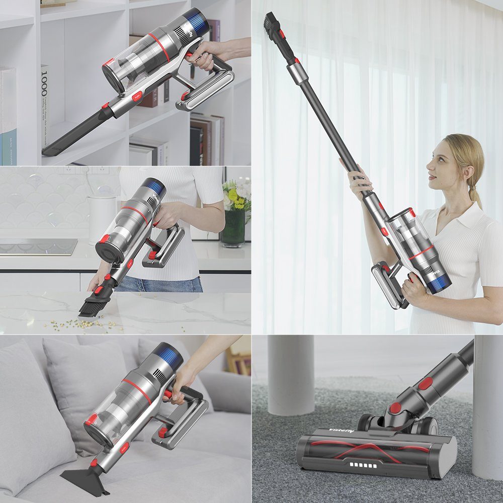 VISTEFLY Akku-Stielstaubsauger V15 Geeignet zur Reinigung von Tierhaaren, Teppichen und Hartböden, 500,00 W, beutellos, automatische Saugkraftregelung, 60 Minuten Laufzeit, 3 Saugmodi