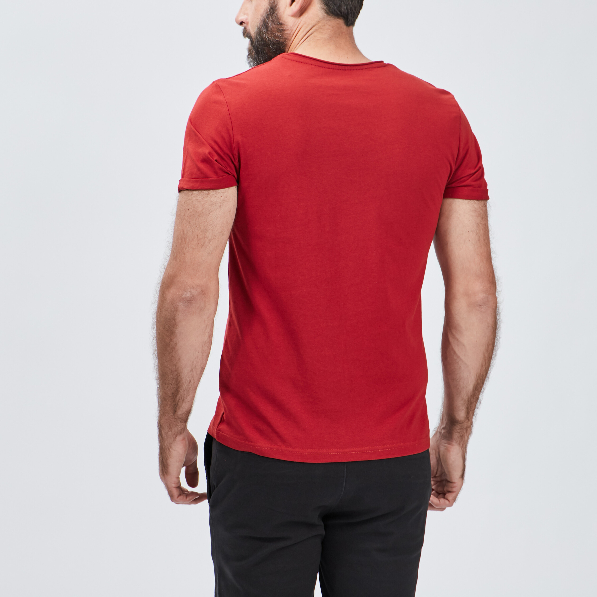 T-shirt col rond avec poche plaquée bordeaux homme | La Halle