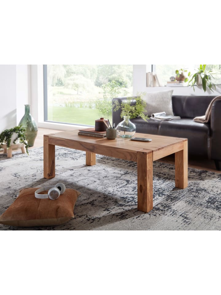 KADIMA DESIGN Rustikaler Couchtisch NAKO: Akazienholz, quadratisch, pflegeleicht in Beige günstig kaufen