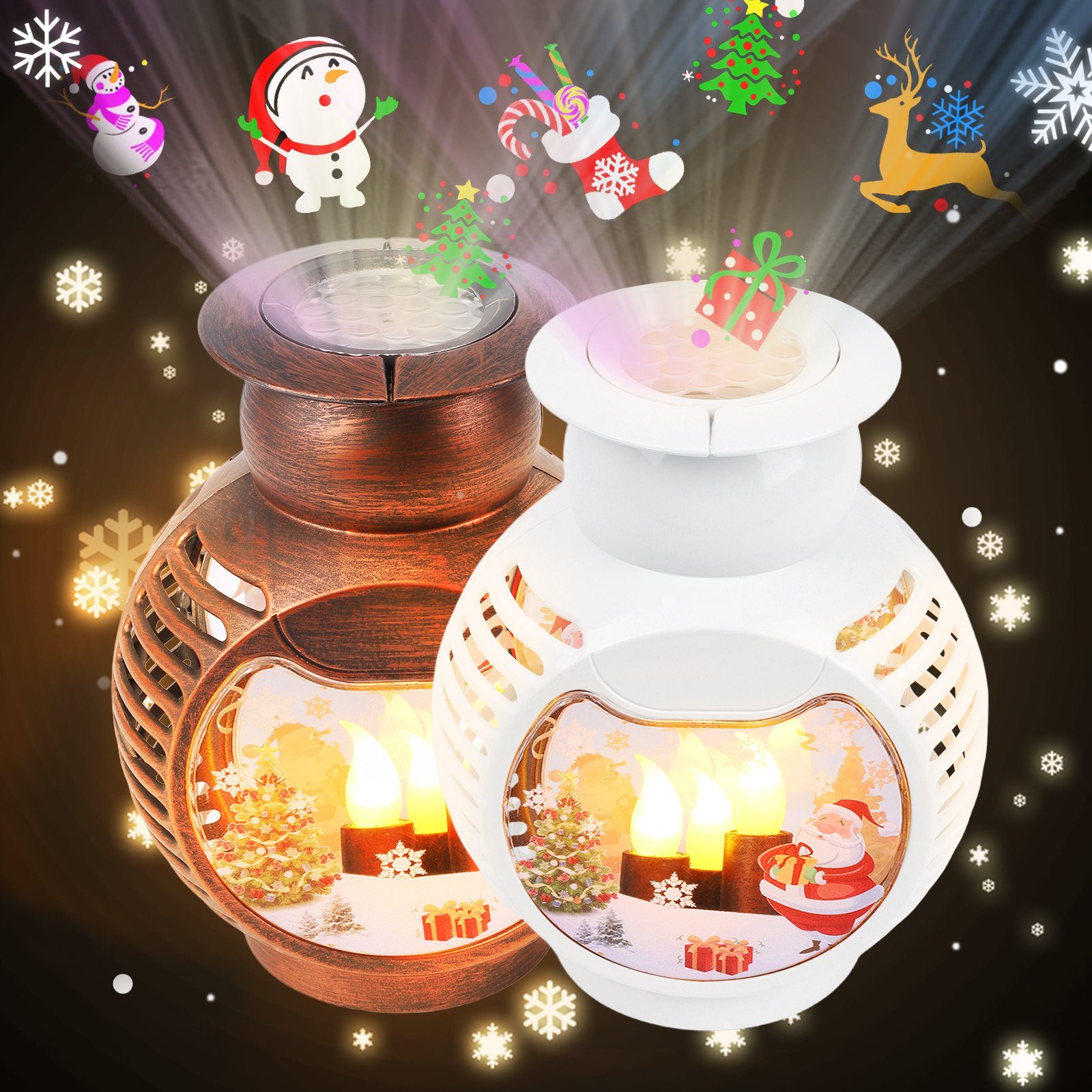 Rosnek LED Laterne Schneekugel Laterne, USB/Batterie, Projektor Licht für Weihnachten, Plastik