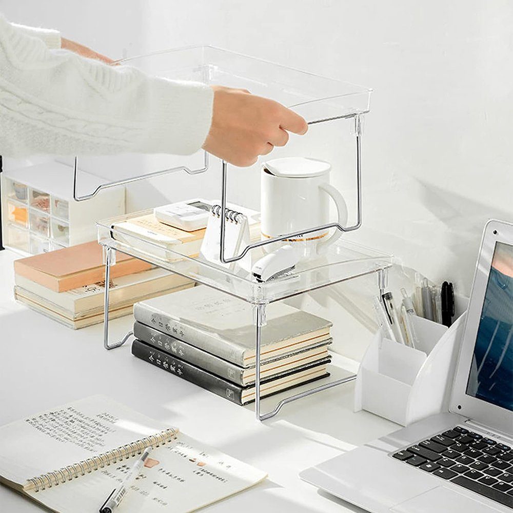 Wunderwelt Kosmetik-Kassette Transparent Stapelbare Regale Klappregal Make Up Organizer Ständer, 1-tlg., Zusammenklappbares Lagerregal, Desktop-Aufbewahrungsregal für Wasserbecher