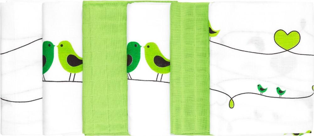 Makian Mullwindeln, 6er Set, Design Vögel/grün, 80x80cm