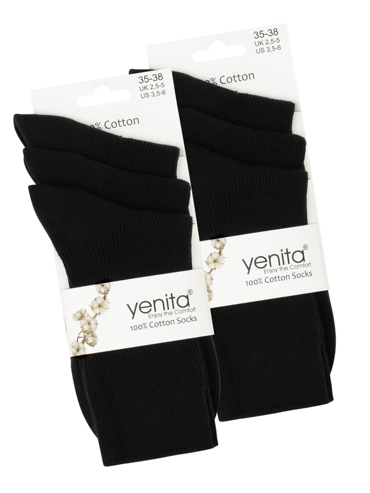 Yenita® 6 Paar 100% Baumwoll-Socken in schwarz günstig kaufen