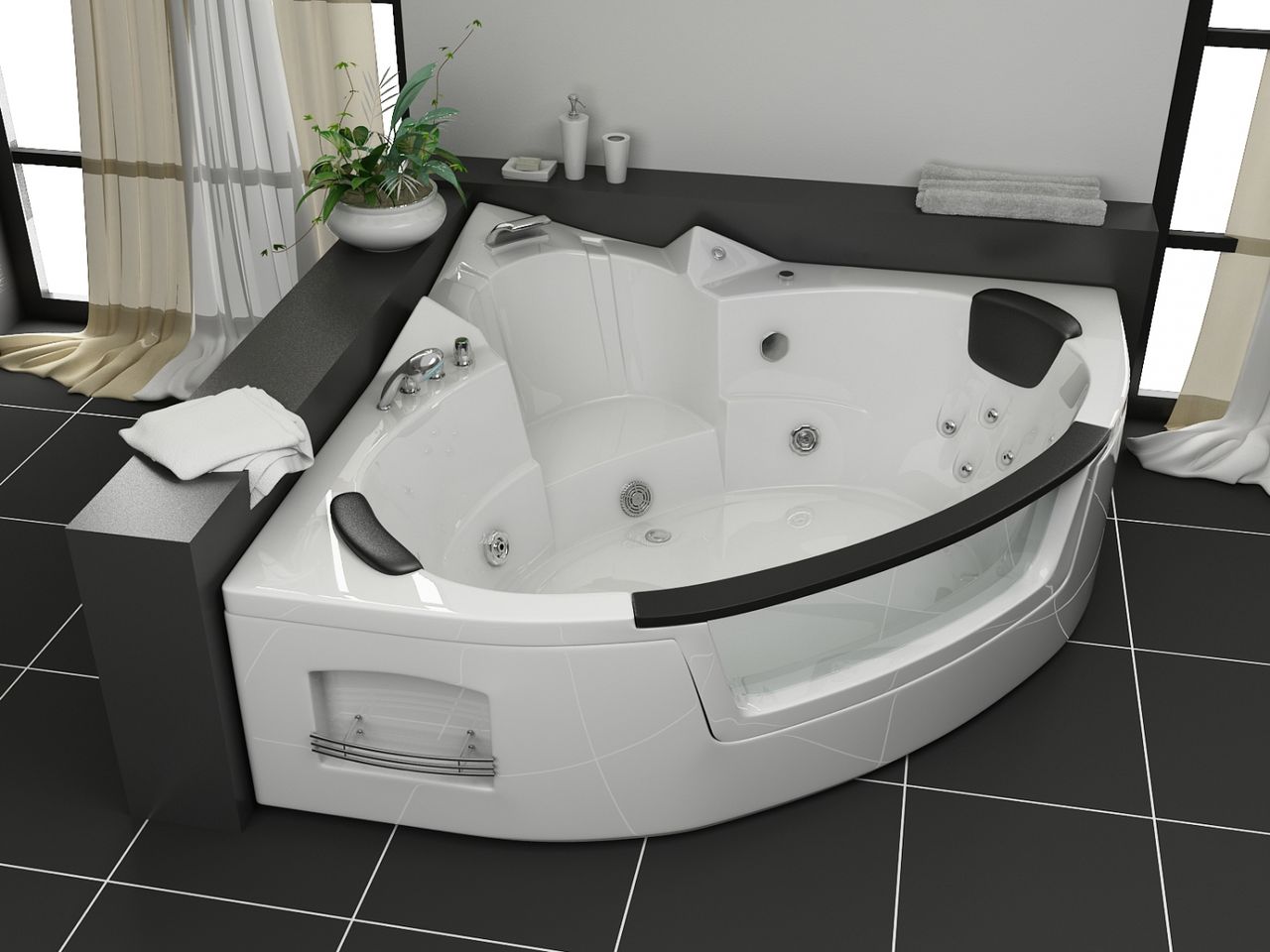 PureHaven Whirlpool 152x152 cm Heizung Reinigungsprogramm & Lichttherapie Wasserfall 12 Hydrojets