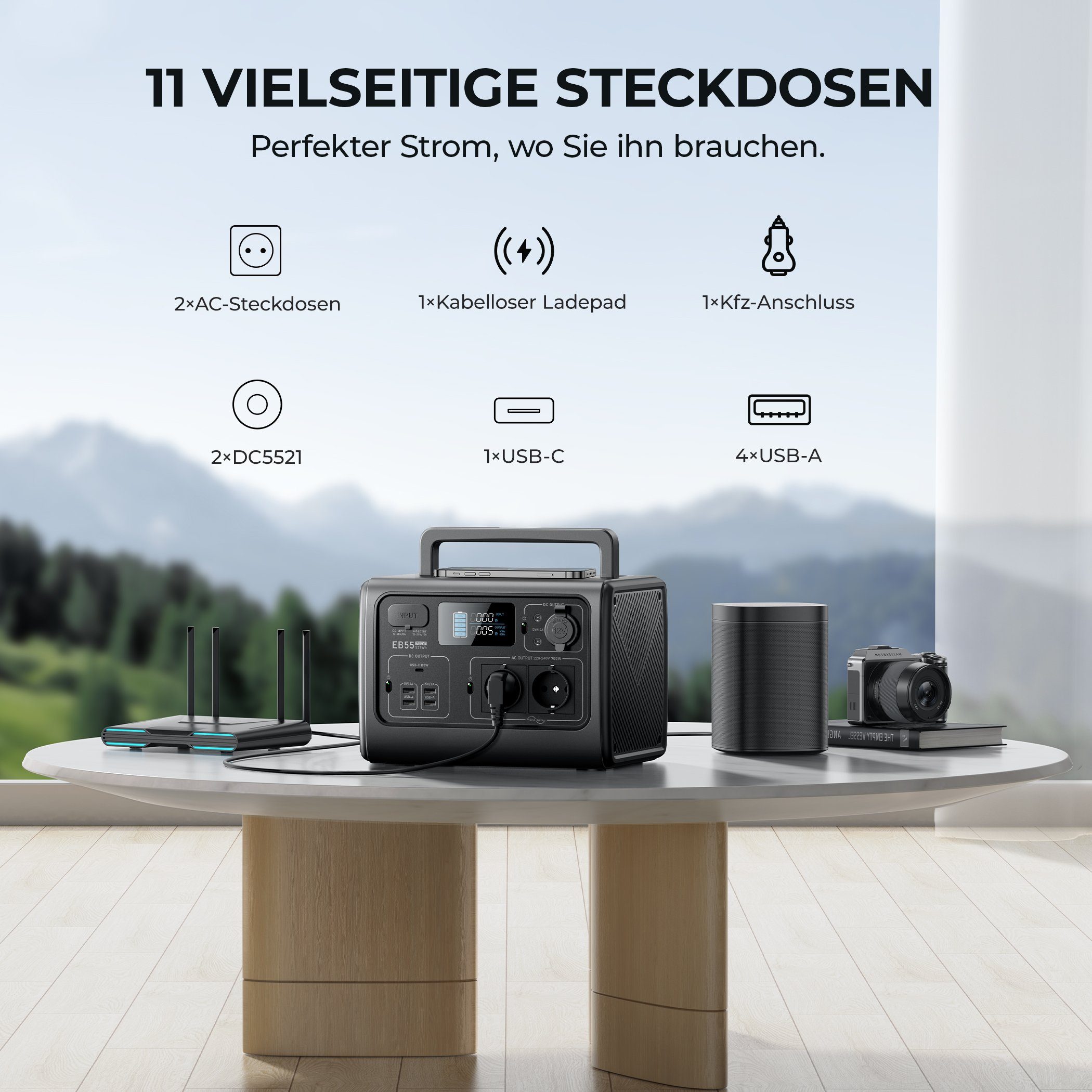 BLUETTI Stromerzeuger EB55 700W/537Wh Solar Stromgenerator mit Solar Panel, (1-tlg., mit PV120 120W Solarpanel), für Outdoor Camping, Off-Grid, Blackout