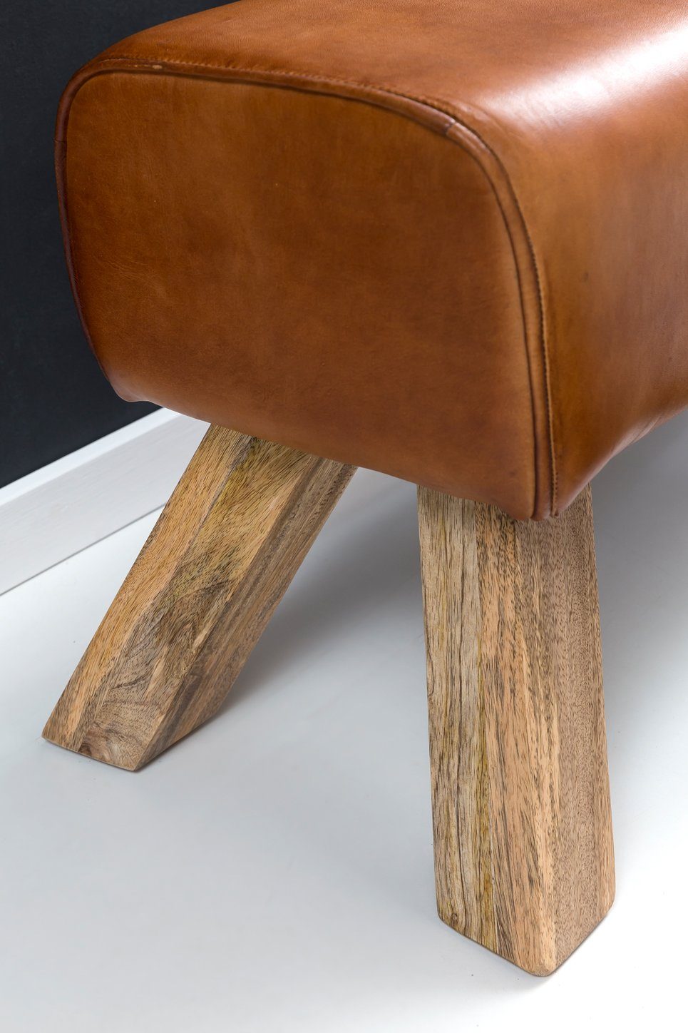 FINEBUY Hockerbank FB45549 (Sitzhocker 90x30x43 cm Echtleder Modern Springbock), Lederhocker Turnbock, Turnbank Hocker Gepolstert