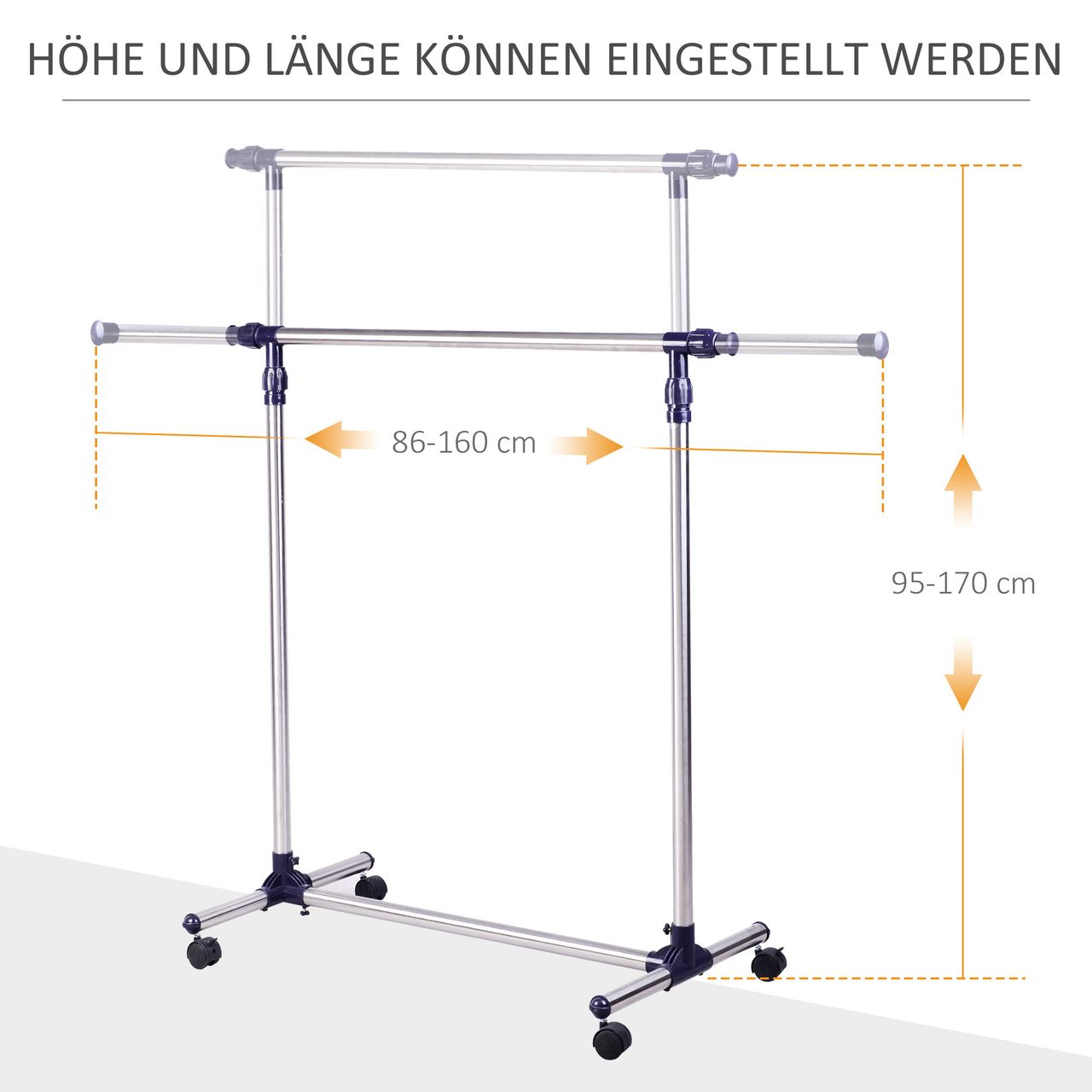 HOMCOM Garderobenständer Kleiderständer höhenverstellbar rollbar 0 Garderobe Ständer Stand Wäsche Klamotten Kleidung Kleidungsständer Aufbewahrung