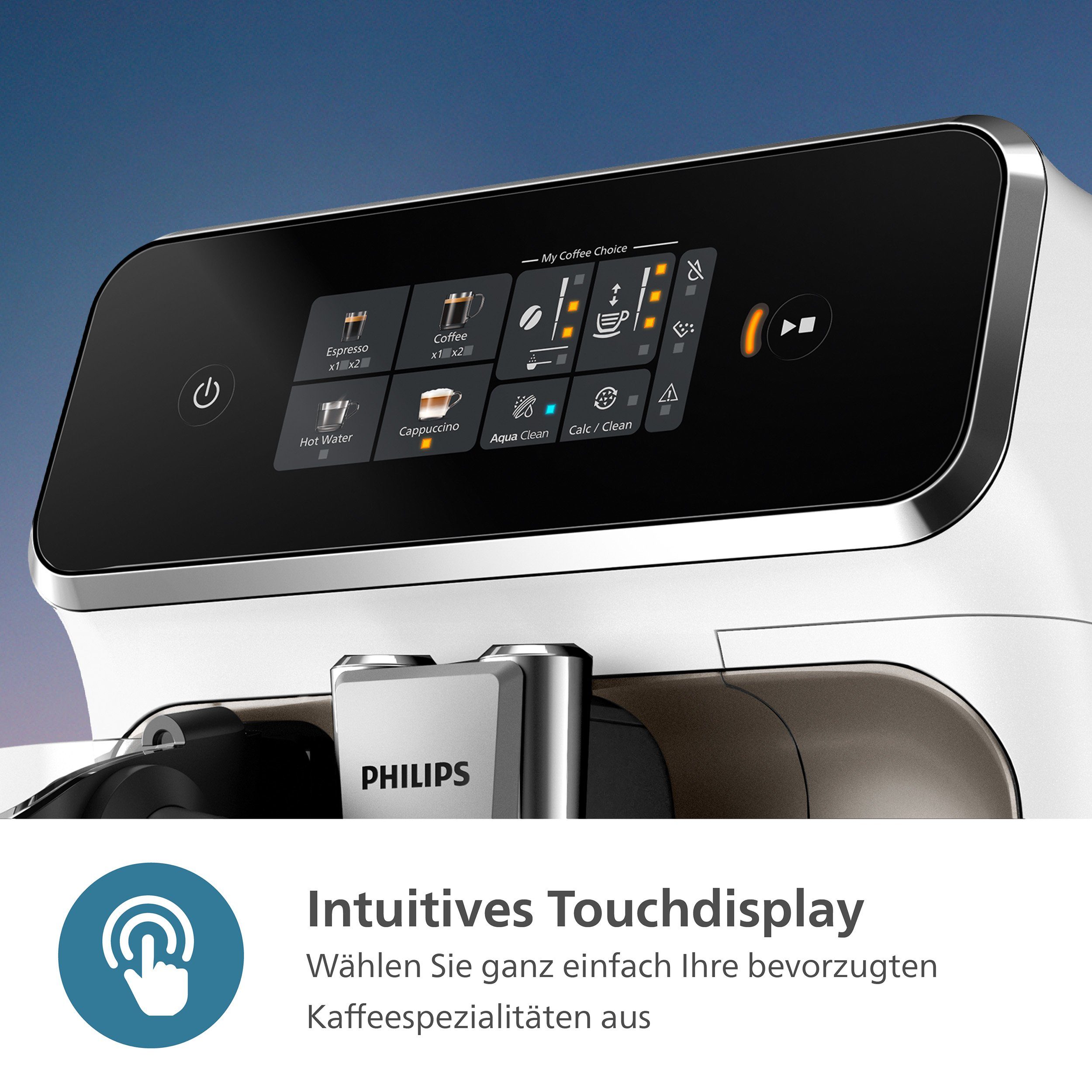 Philips Kaffeevollautomat EP2333/40 2300 Series, 4 Kaffeespezialitäten, mit LatteGo-Milchsystem, Weiß und Chrom