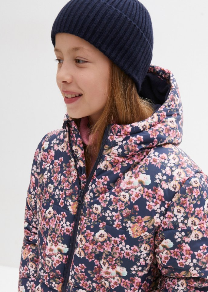 Mädchen Winterjacke mit Blumendruck, wasserabweisend und winddicht
