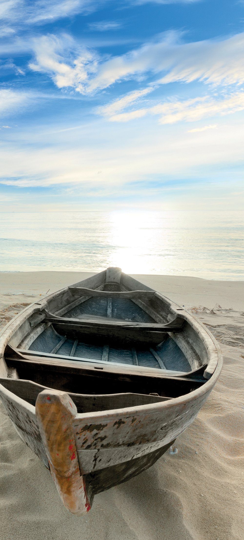 Schulte Badrückwand DecoDesign Foto Ruderboot am Strand, (1-tlg), Wandverkleidung, fugenloser Fliesenersatz, Duschrückwand