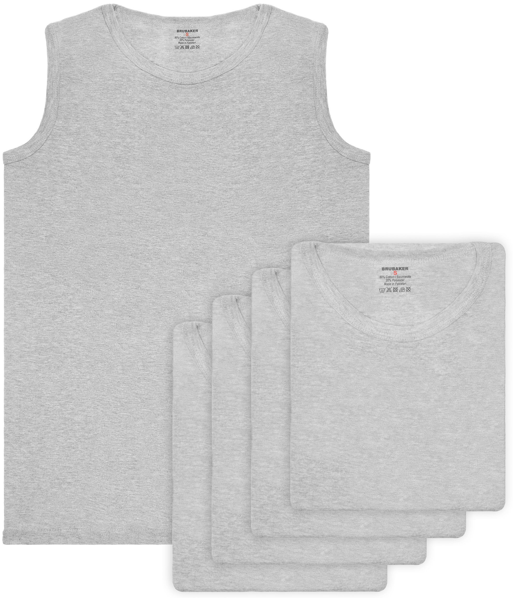 BRUBAKER Muskelshirt Tank Top Unterhemd mit Rundhals Ausschnitt (5er-Pack) Herren Tanktop aus hochwertiger Baumwolle (glatt), Extra Lang für Männer, Schlichtes Basic Achselshirt