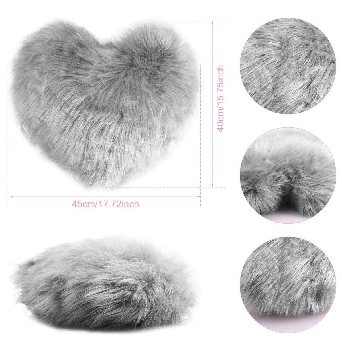 flowgoer Sitzkissen 40 x 45 cm großes Herzkissen, weicher, flauschiger langer Plüsch, Liebes-Wurfkissen für Schlafzimmer-Sofa-Couch-Geschenk