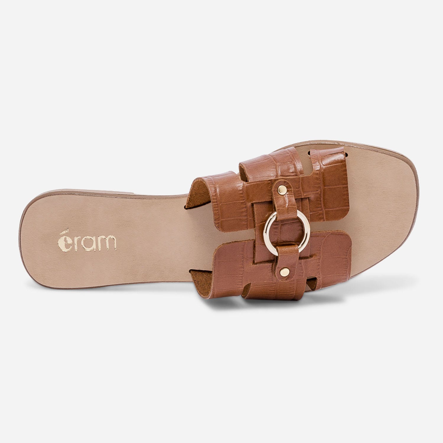 Mule cognac en cuir embossé croco