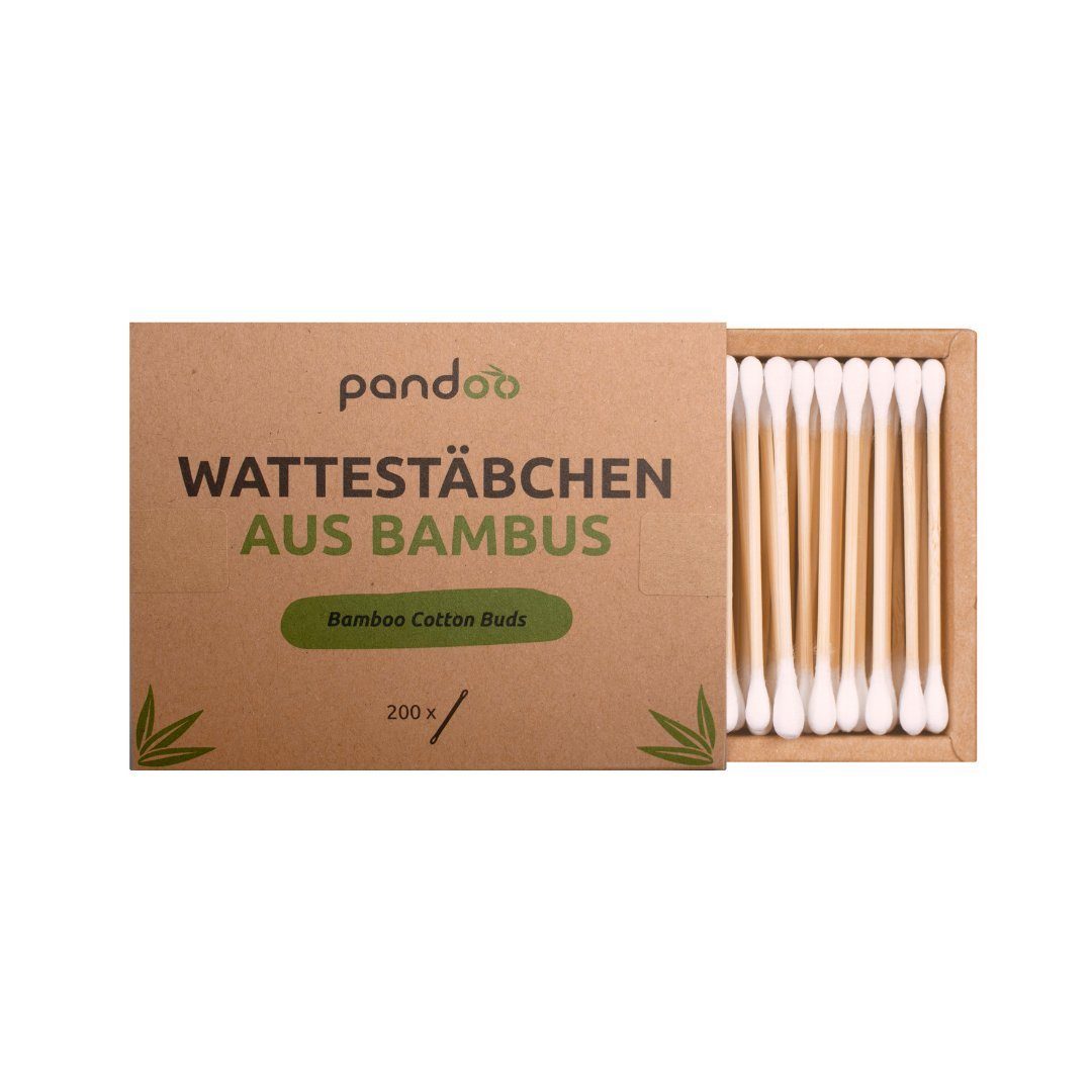 pandoo Ohrenreiniger Plastikfreie Wattestäbchen aus Bambus und Bio-Baumwolle, 200-tlg.