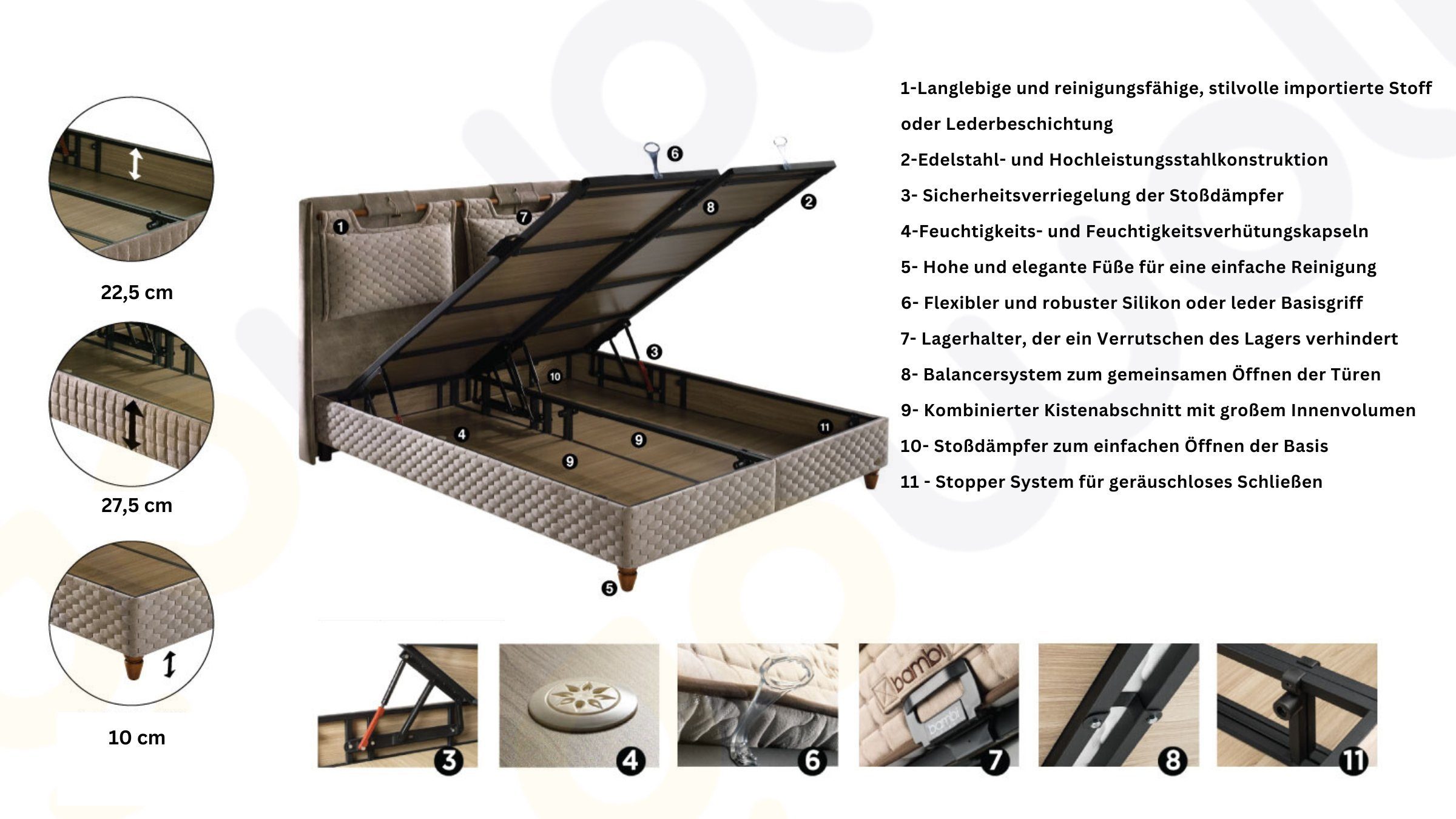 Moln Boxspringbett Magnasand inkl. 10 Schichten Matratze mit Topper 33 cm Höhe (Härtegrad H3, Taschenfederkern mit Topper), mit Matratze und Topper