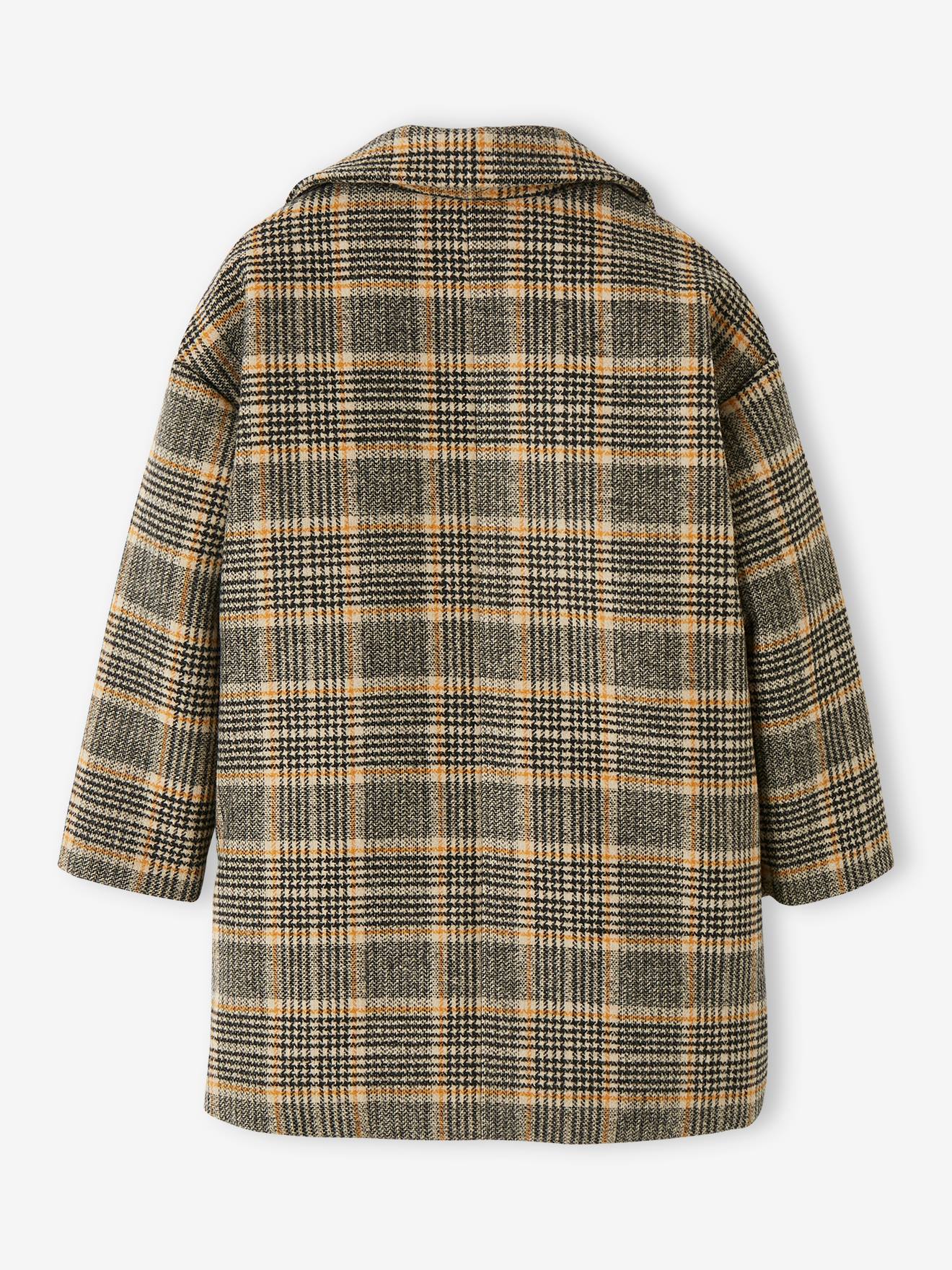 Manteau à carreaux fille. kaki