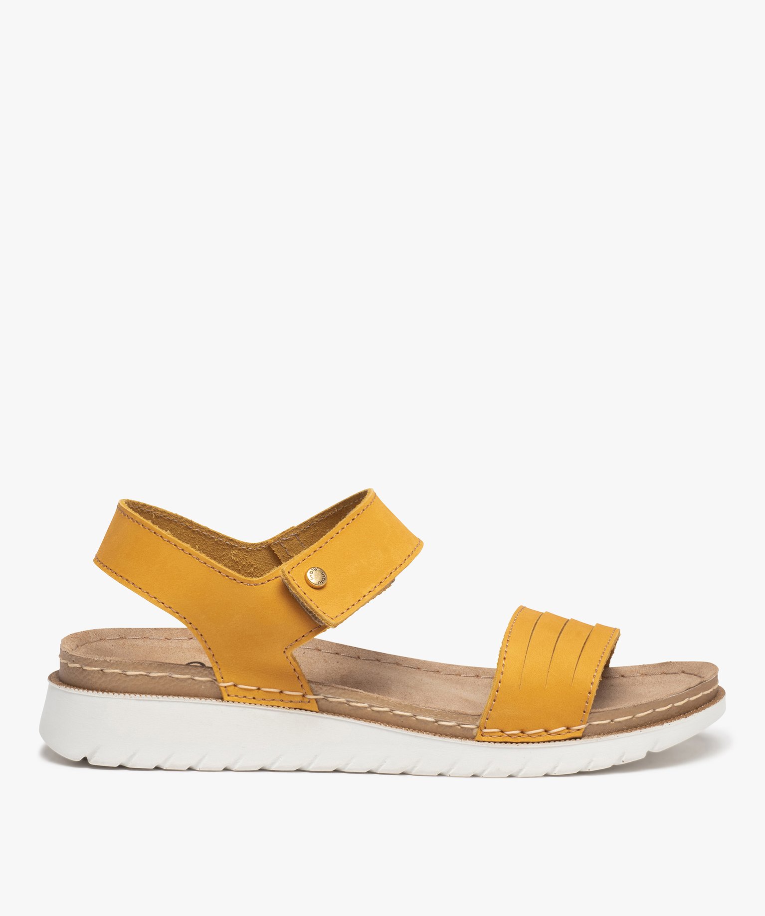 Sandales femme confort à brides en cuir jaune | GEMO