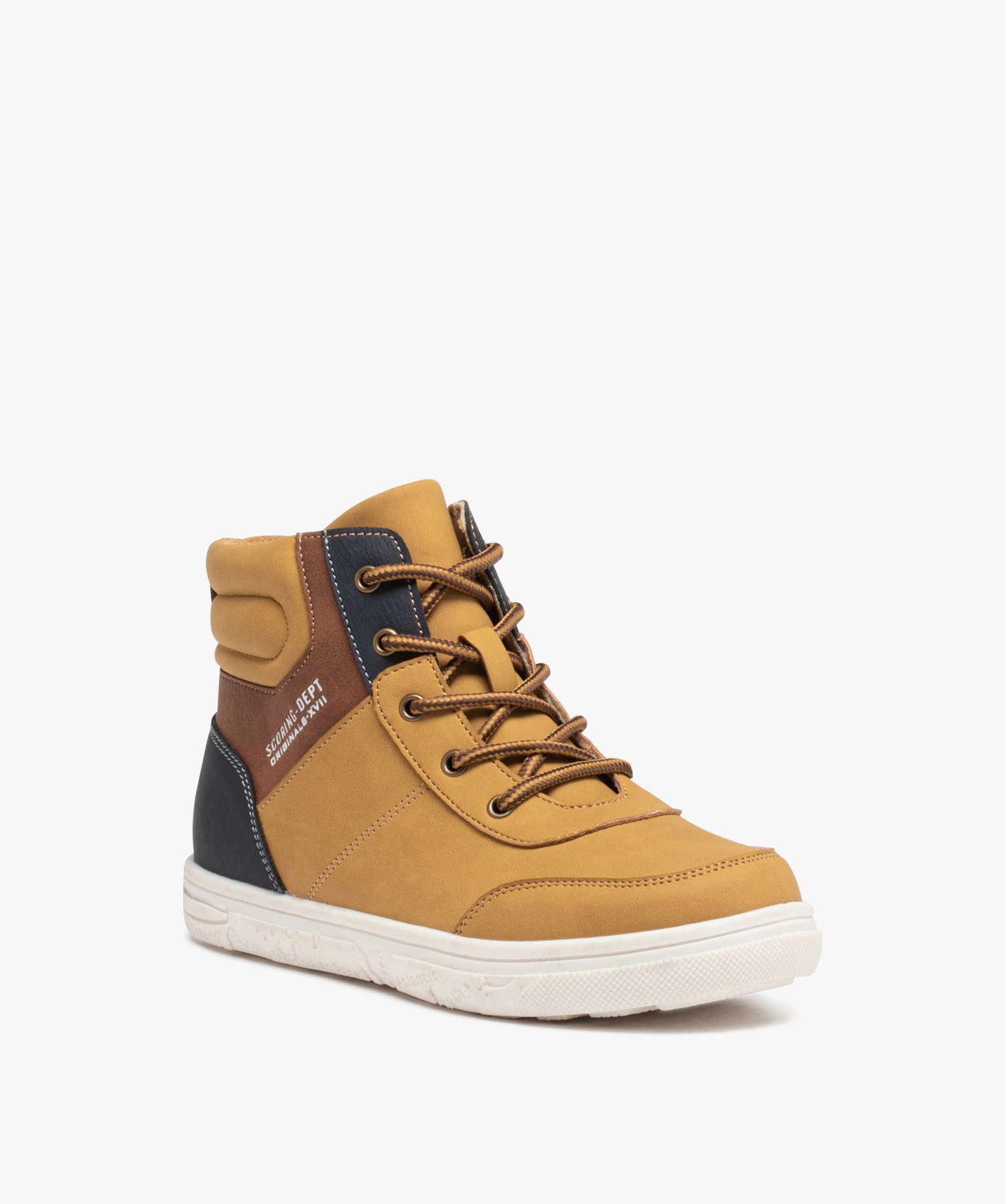 Baskets mid-cut à lacets et scratch Garçon camel | GEMO
