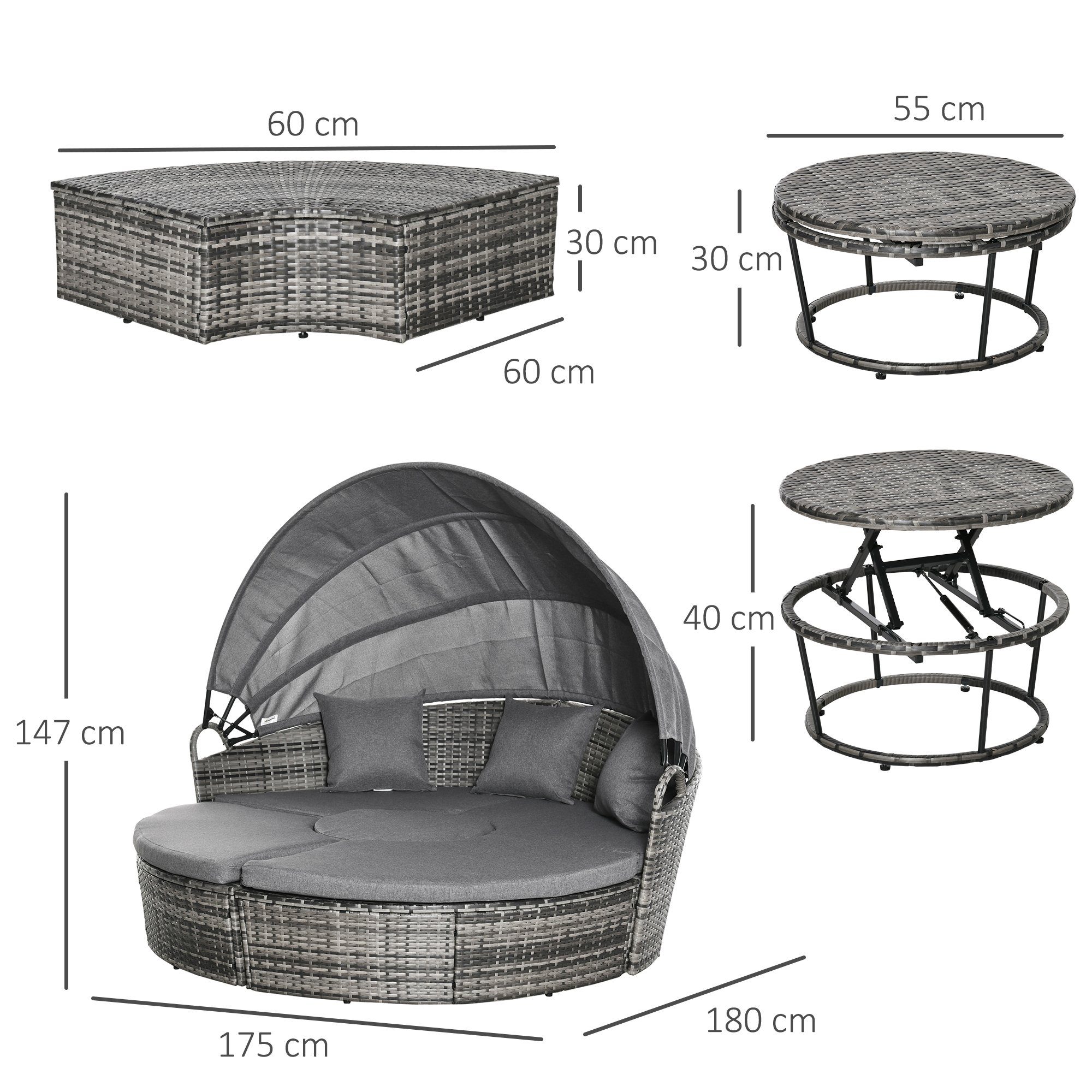 Outsunny Gartenliege Liege mit Loungefunktion