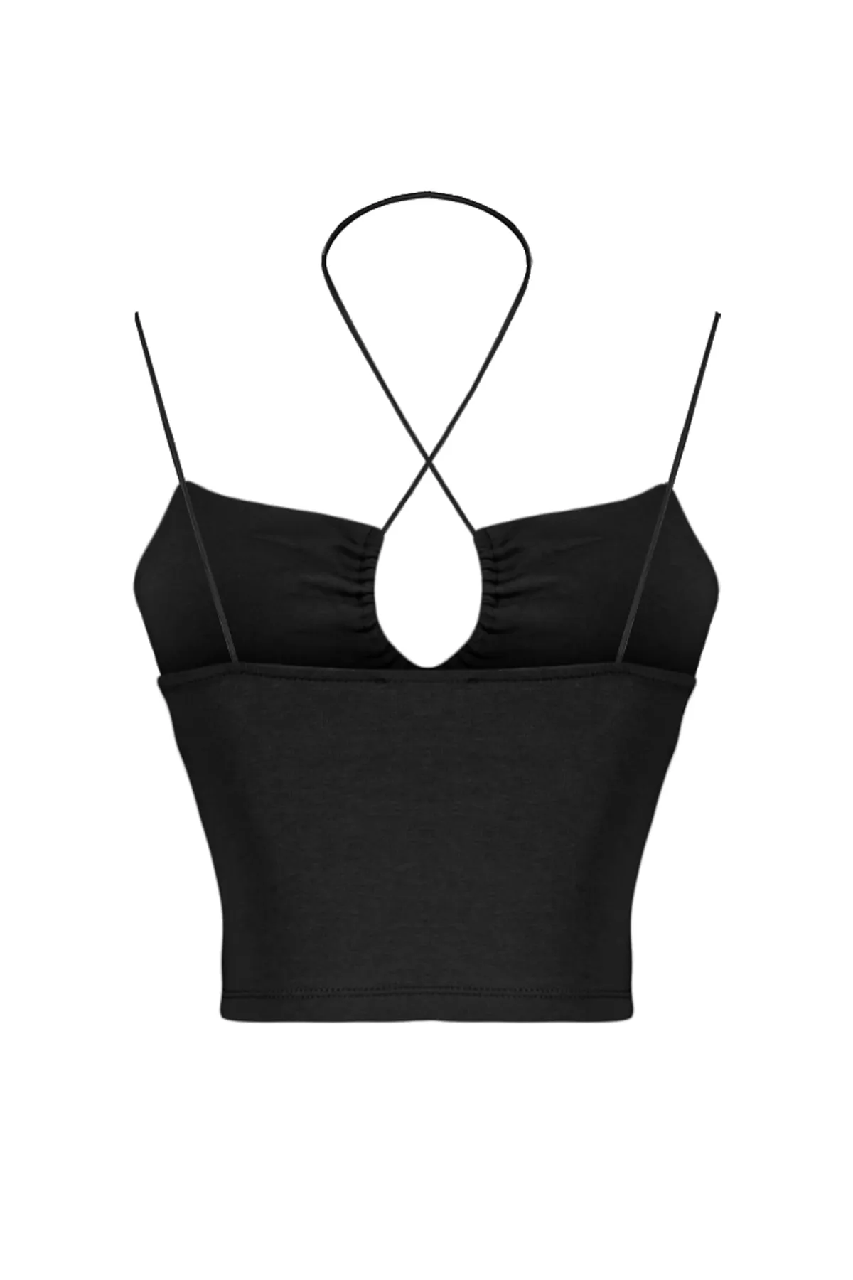 Trendyol Collection  Schwarzes Neckholder-Unterhemd mit Spaghettiträgern und dehnbarem Baumwoll-Strickmuster TWOSS23AL00046