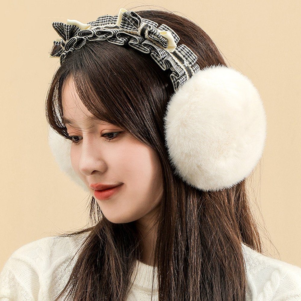 aikidio Ohrenwärmer Faltbare Hahnentritt Plüsch-Ohrenwärmer Damen (1-St) (1-St) Warme Weiche Ohrenschutz Outdoor Faux Fur Earmuffs
