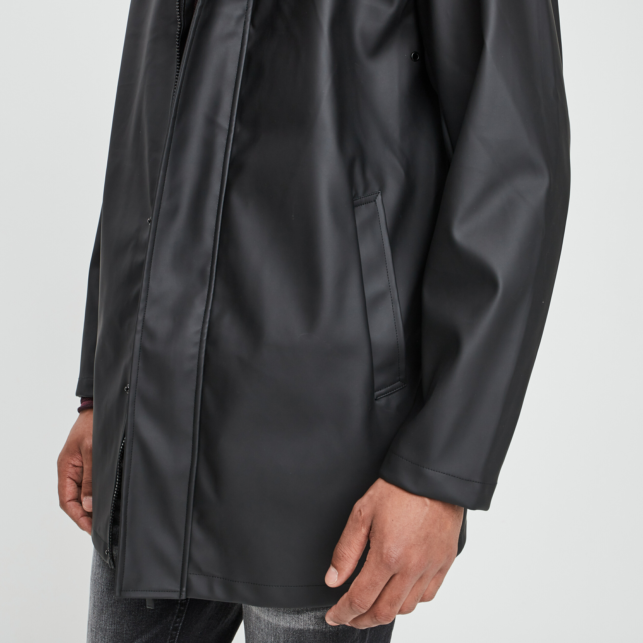 Coupe vent long droit à capuche noir homme | La Halle