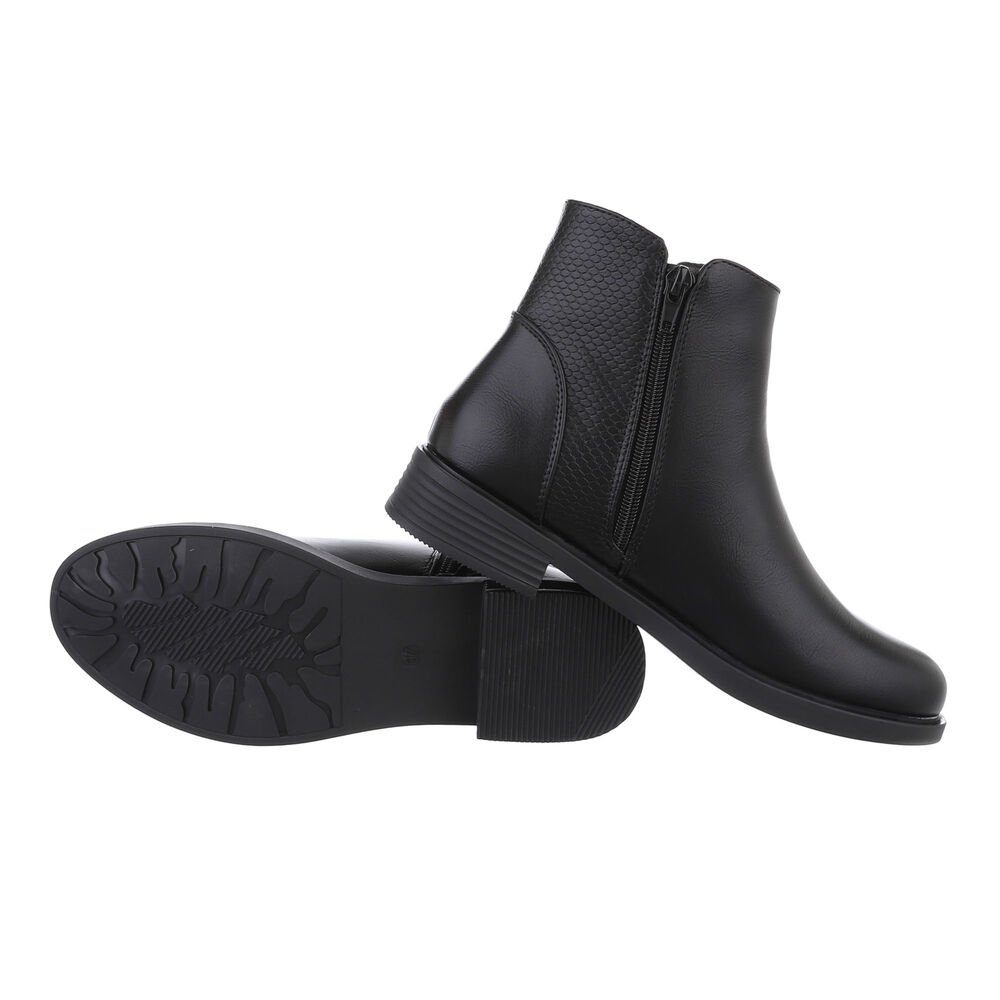 Ital-Design Damen Freizeit Stiefelette Blockabsatz Flache Stiefeletten in Schwarz