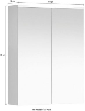welltime Spiegelschrank Prag (1-St) Badmöbel mit zwei Spiegelglastüren, Breite 60cm