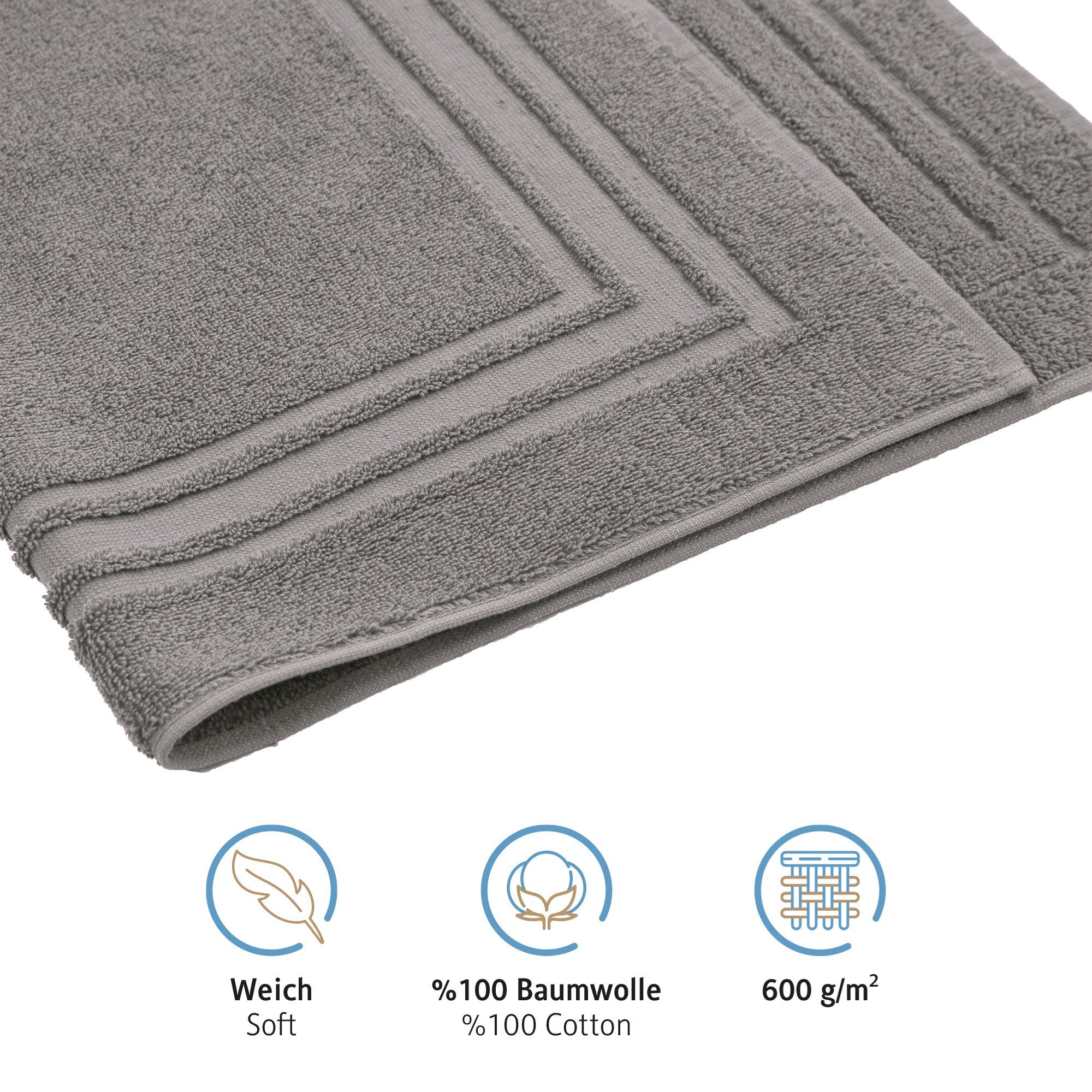 Badematte Badvorleger aus 100% Baumwolle Komfortec, 50x70 cm Duschvorleger, Waschbar Duschmatte, Frottee, Rechteckig, 600 g/m², 2er Set, Saugfähig & Schnelltrocknend