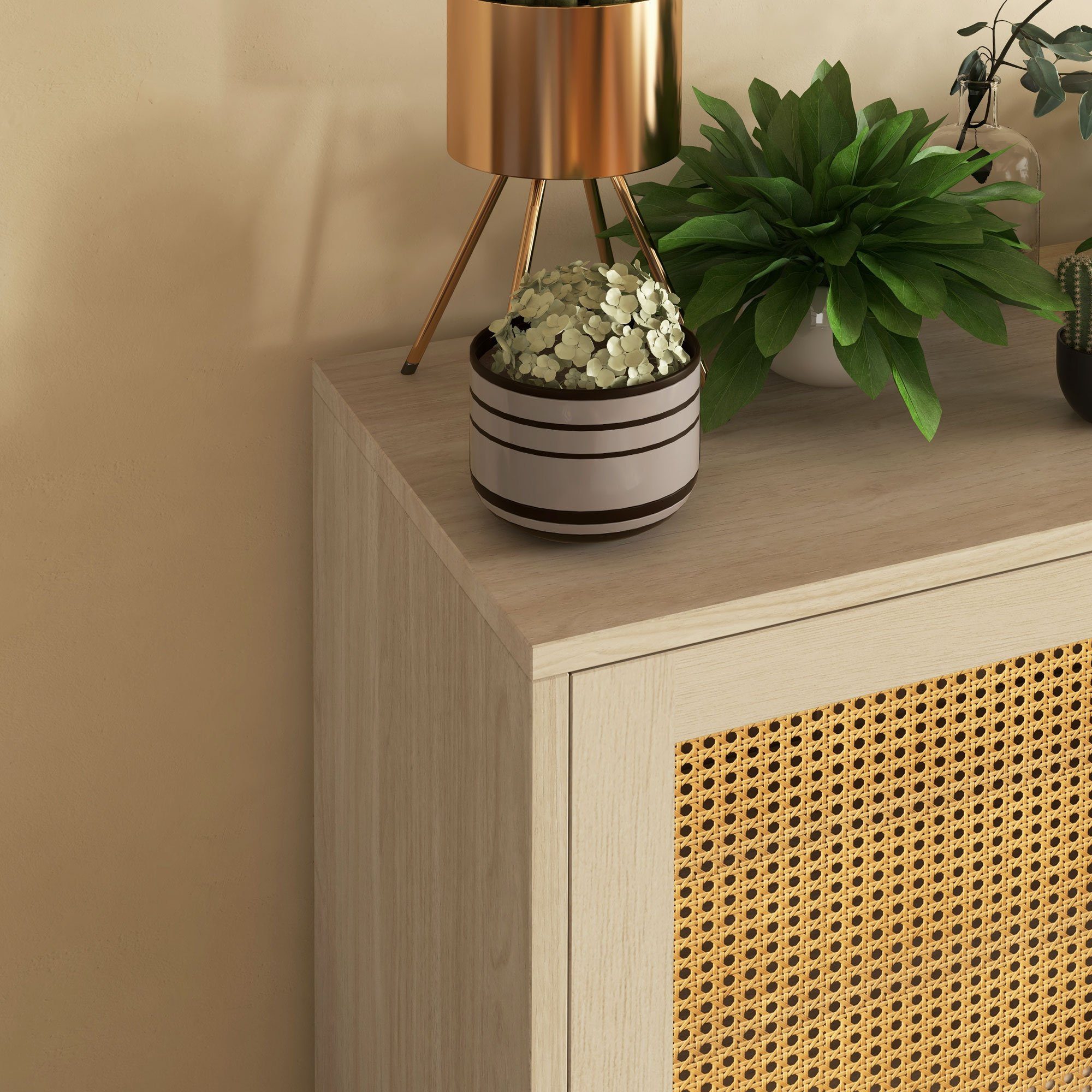 HOMCOM Highboard Aufbewahrungsschrank mit 3 Regalen, Doppeltür, für Wohnzimmer (Küchenschrank, 1 St., Sideboard), Kippsicheres Design