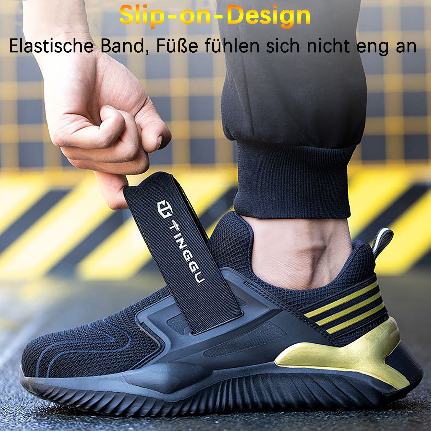 Daisred Arbeitsschuhe mit Stahlkappe Slip-on Schutzschuhe Sicherheitsschuh